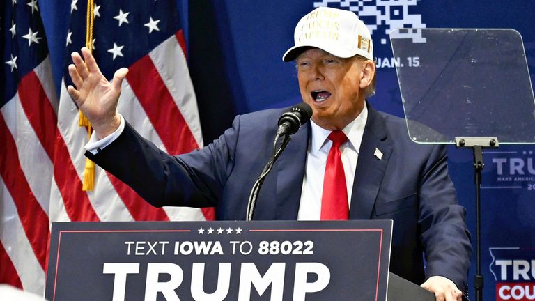 Donald Trump in Indianola, Iowa, on Sunday. Pic :AP