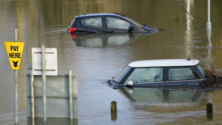 Cars in a flooded car park in Wallingford in Oxfordshire. Picture date: Tuesday January 9, 2024.