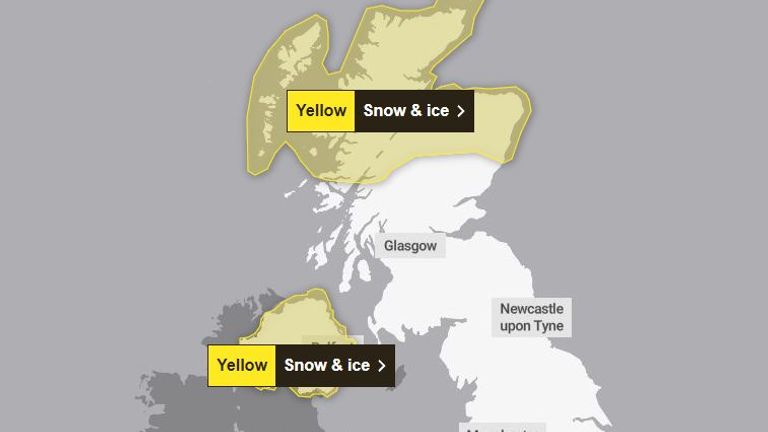 Weather warning in Northern Ireland and Scotland on Monday