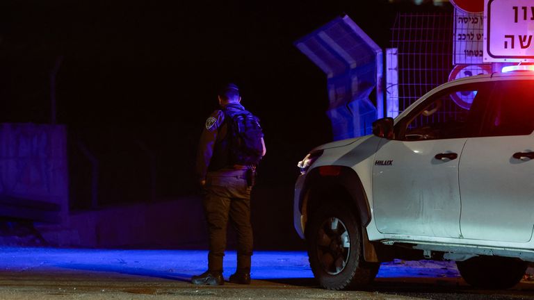 A member of Israeli security forces after police killed a young Palestinian girl while responding to a suspected ramming attack in the West Bank
