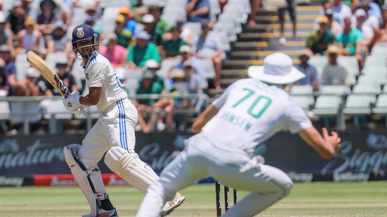 Yashasvi Jaiswal of India in action during the second day of the second test match between South Africa and India in Cape Town, South Africa, Thursday, Jan. 4, 2024. (AP Photo/Halden Krog)