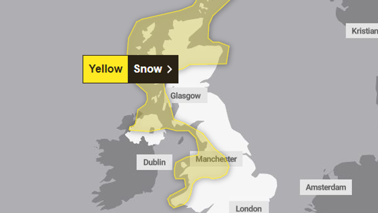 The yellow warning in place for Wednesday 