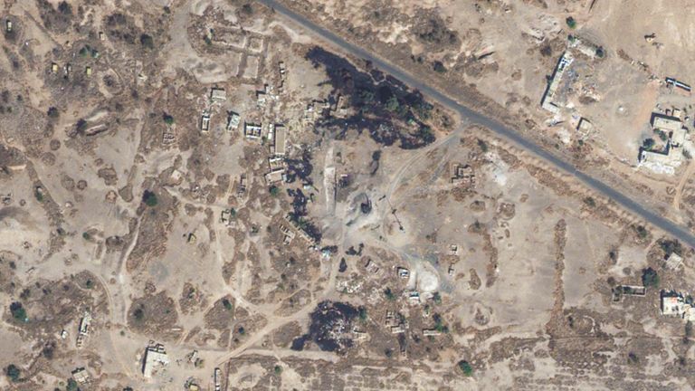 Satellite image show a damaged radar site at Sana&#39;a Airport in Yemen following Friday&#39;s strikes (Pic: Maxar Technologies via AP)
