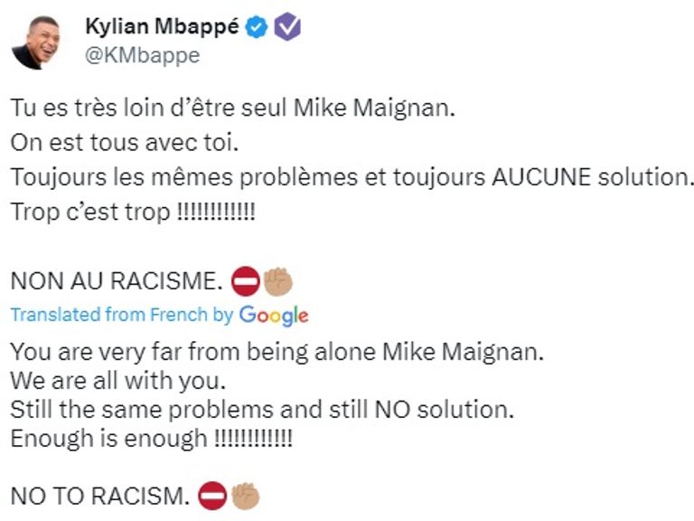 Mbappe's tweet translated 