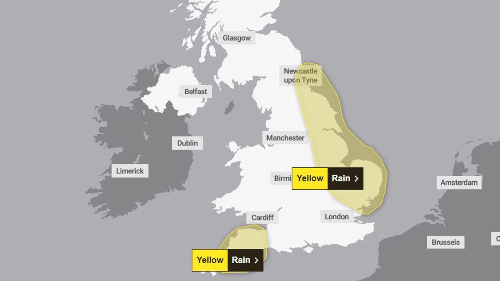UK weather: Met Office issues fresh yellow warnings for southwest and eastern England