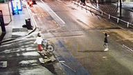 Metropolitan Police handout image dated 31/01/24 taken from CCTV footage of Abdul Ezedi (bottom right wearing a black jacket), the suspect in the Clapham alkaline substance attack, crossing over Chelsea Bridge and entering Battersea Park. 
