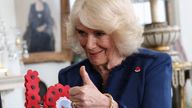 President of The Poppy Factory Surgeon Rear Admiral Lionel Jarvis with Queen Camilla during a celebration at Clarence House, central London, marking the centenary of The Poppy Factory, which was founded in the aftermath of the First World War. The reception also marks 100 years since the charity began the move to its historic home in Richmond upon Thames, south west London. Picture date: Thursday February 15, 2024.