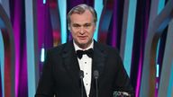 Oppenheimer director Christopher Nolan accepts his award at the BAFTAs. Pic: Kate Green/BAFTA/Getty  