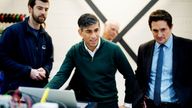 Prime Minister Rishi Sunak and Minister for Veterans&#39; Affairs Johnny Mercer during their visit to MSubs in Plymouth, Devon.
Pic: PA