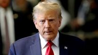 Donald Trump arrives on the day of a court hearing on charges of falsifying business records to cover up a hush money payment.
Pic: Reuters