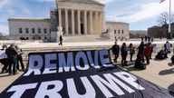 Anti-Trump protesters outside the US Supreme Court. Pic: AP