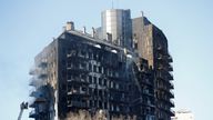 Firefighters work at the scene of a fire on an apartment building in Valencia, Spain
Pic: Reuters
