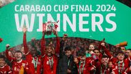 Chelsea v Liverpool - Wembley Stadium, London, Britain - February 25, 2024 Liverpool manager Juergen Klopp and Virgil van Dijk celebrates winning the Carabao Cup with the trophy and teammates Action Images via Reuters/Matthew Child