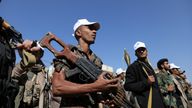 New Houthi recruits parade to show support to Palestinians in the Gaza Strip, in Sanaa, Yemen.
Pic: Reuters