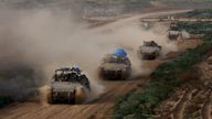Israeli army vehicles return from the southern Gaza strip. Pic: Reuters