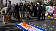 Demonstrators burn an Israeli flag during their annual rally commemorating Iran&#39;s 1979 Islamic Revolution in Tehran. Pic: AP