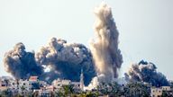Israeli bombardment inside Gaza, as seen from southern Israel