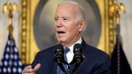 Pic: AP
Joe Biden speaks in the Diplomatic Reception Room of the White House