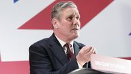 Keir Starmer addressing 400 business leaders at the Kia Oval.
Pic: PA