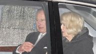 King Charles and Queen Camilla arriving back at Clarence House.
Pic: PA