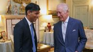 King Charles III with Prime Minister Rishi Sunak at Buckingham Palace, London, for their first in-person audience since the King&#39;s diagnosis with cancer. Picture date: Wednesday February 21, 2024.

