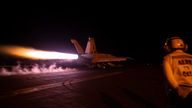 A US navy jet takes off from the USS Dwight D Eisenhower. Pic: US DoD
