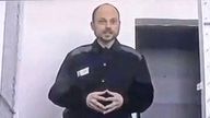 In this photo taken from video released by Russian independent news outlet SOTA Telegram channel, Russian opposition activist Vladimir Kara-Murza appears in a video feed from a Siberian penal colony on Thursday, Feb. 22, 2024. Pic: AP