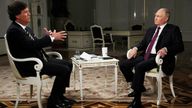 Vladimir Putin during his interview with Tucker Carlson in Moscow.
Pic: Sputnik/Gavriil Grigorov/Kremlin/Reuters