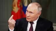 Vladimir Putin during his interview with Tucker Carlson in Moscow.
Pic: Sputnik/Gavriil Grigorov/Kremlin/Reuters