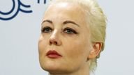 Yulia Navalnaya speaks at the Munich Security Conference.
Pic: Reuters
 
