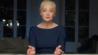 Yulia Navalnaya, widow of Russian opposition leader Alexei Navalny during her  video message.
Pic:Navalny Team/AP
