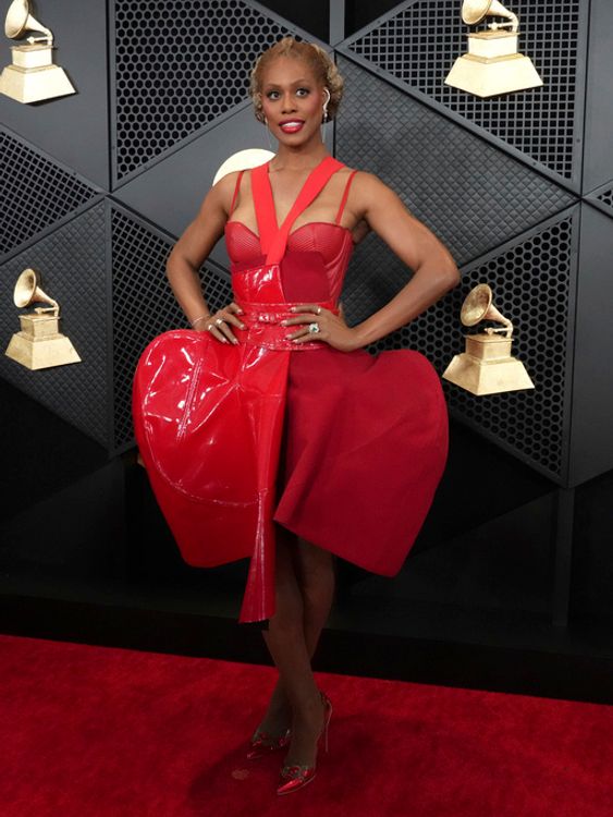 Laverne Cox showcased a modern take on the classic red dress. Pic: AP