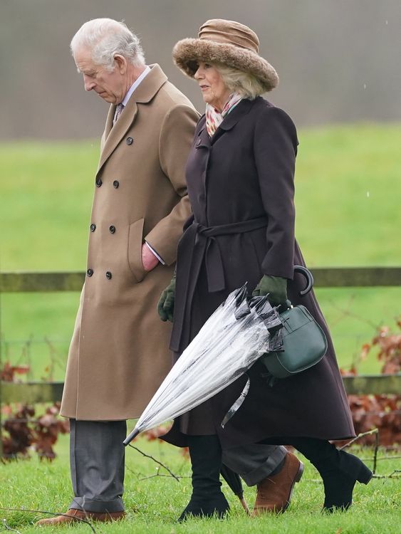 King Charles and Queen Camilla leave church. Pic: PA