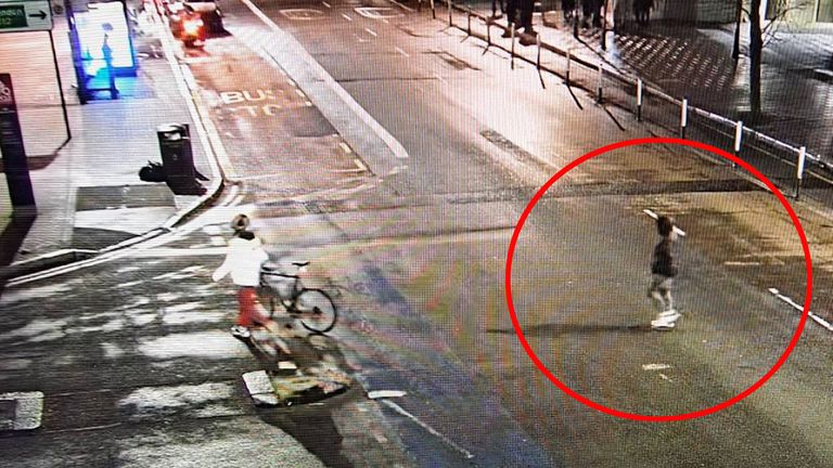 CCTV image of Abdul Ezedi crossing over Chelsea Bridge and entering Battersea Park. Pic: PA/Met Police