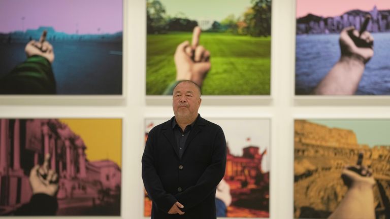 Chinese artist and activist Ai Weiwei poses  at his exhibition "Making Sense" in London, 4 April 2023. Pic: AP