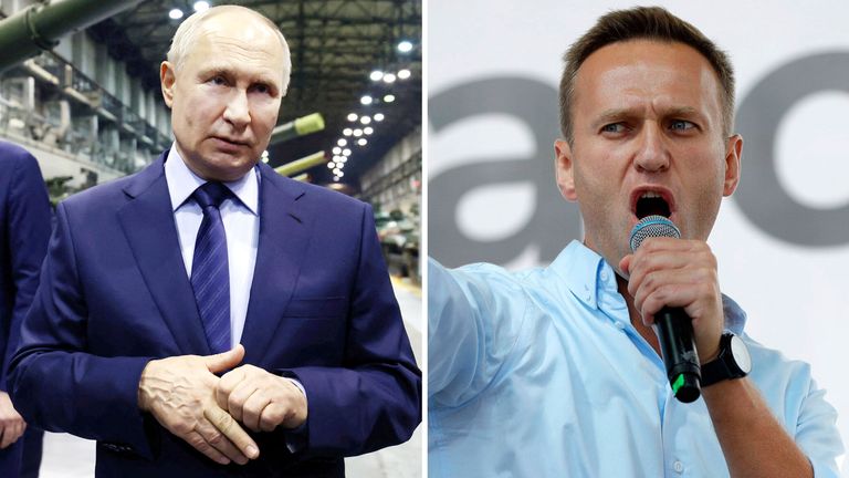 Vladimir Putin and Alexei Navalny.
Pic:Reuters
