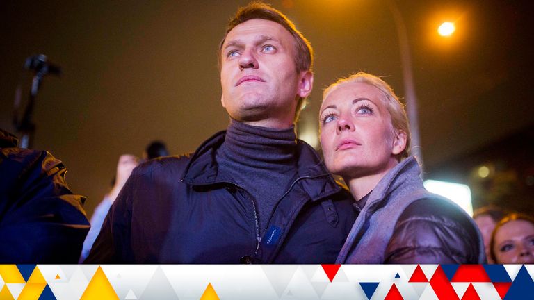 Alexei Navalny with his wife Yulia Navalnaya  pictured in 2013
Pic:AP