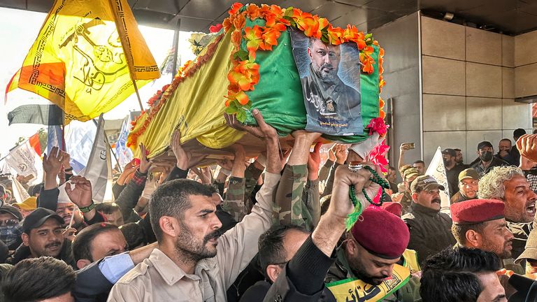 Mourners attend the funeral of Abu Bakr Al-Saidi