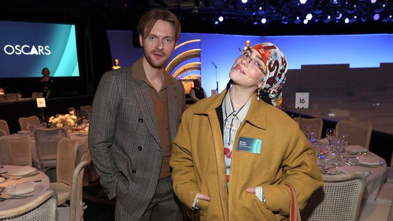 Finneas, left, and Billie Eilish attend the 96th Academy Awards Oscar nominees luncheon on Monday, Feb. 12, 2024, at the Beverly Hilton Hotel in Beverly Hills, Calif. (Photo by Danny Moloshok/Invision/AP)