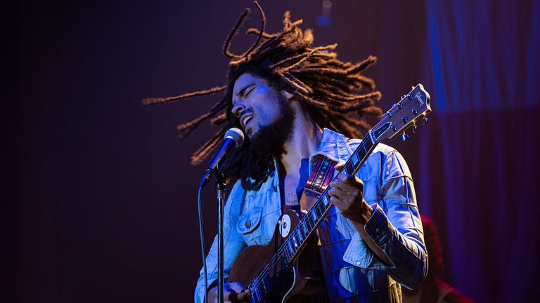 This image released by Paramount Pictures shows Kingsley Ben-Adir in "Bob Marley: One Love." (Chiabella James/Paramount Pictures via AP)