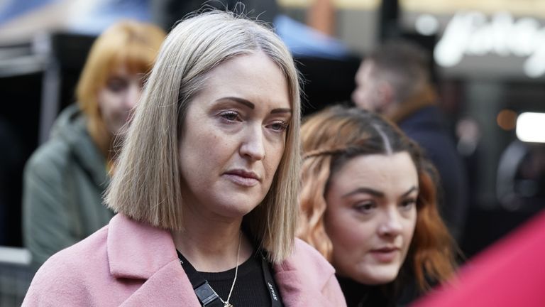 Esther Ghey, the mother of murdered 16-year-old Brianna Ghey, attending a vigil in Golden Square, Warrington, to mark the first anniversary of her daughter&#39;s death. Picture date: Sunday February 11, 2024.


