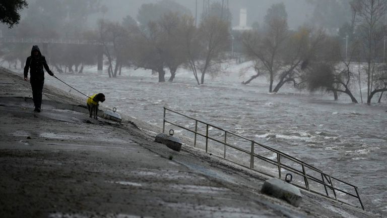 The Los Angeles River, carries stormwater downstream. Pic: AP