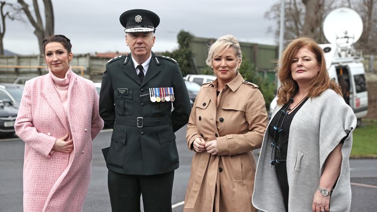 Deputy First Minister Emma Little-Pengelly, chief constable Jon Boutcher, Northern Ireland First Minister Michelle O&#39;Neill and Policing Board Chair Deirdre Toner attending a PSNI graduation ceremony
Pic: PA