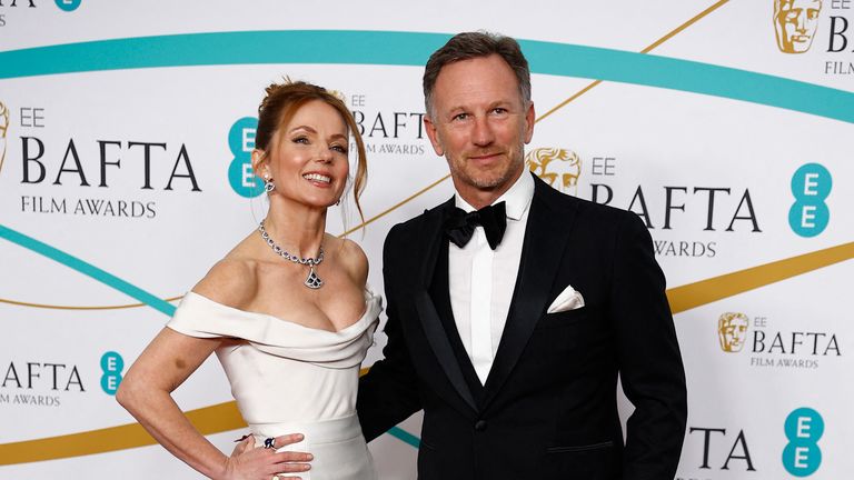 Geri Horner and Christian Horner arrive at the 2023 British Academy of Film and Television Arts (BAFTA) Film Awards at the Royal Festival Hall in London, Britain, February 19, 2023. REUTERS/Peter Nicholls