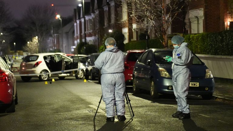 Police at the scene. Pic: James Weech/PA 