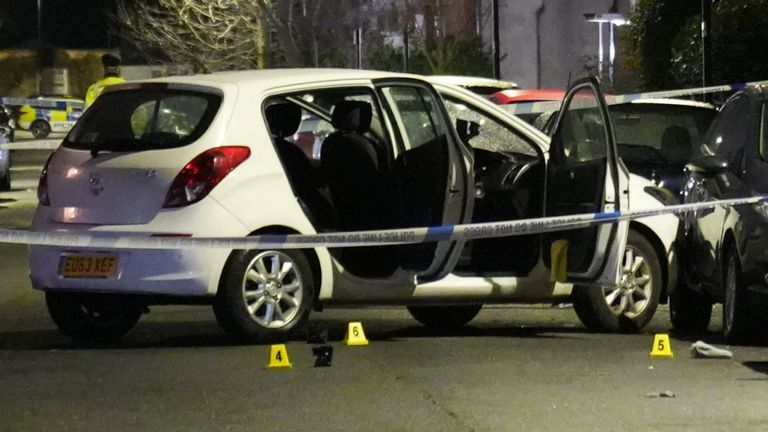 A car that was left at the scene in Clapham after the attack. Pic: James Weech/PA Wire