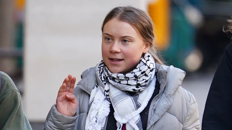 Greta Thunberg arriving at Westminster Magistrates' Court. Pic: PA