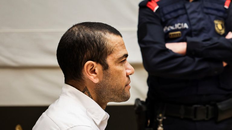 Dani Alves during his trial in Barcelona, Spain, 5 February 2024. Pic: AP