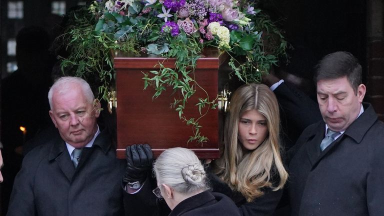 Darcey, 17, carried the coffin at her father&#39;s funeral on Friday. Pic: PA