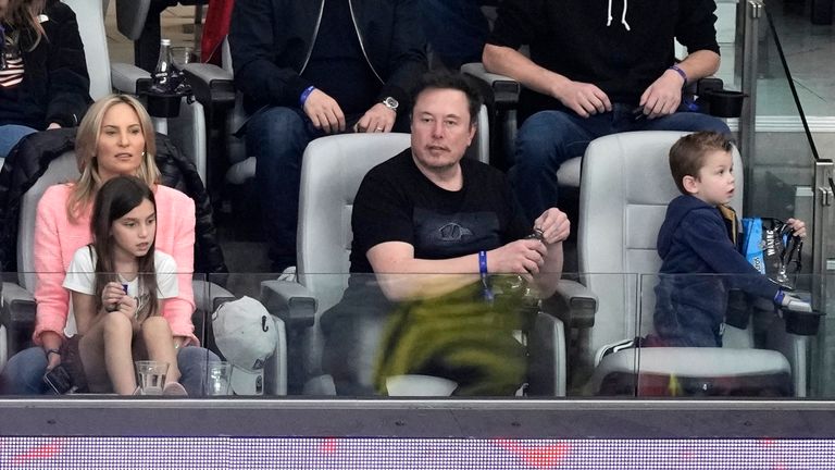 Elon Musk watches action during the first half of the NFL Super Bowl 58 football game between the San Francisco 49ers and the Kansas City Chiefs on Sunday, Feb. 11, 2024, in Las Vegas. (AP Photo/Charlie Riedel)